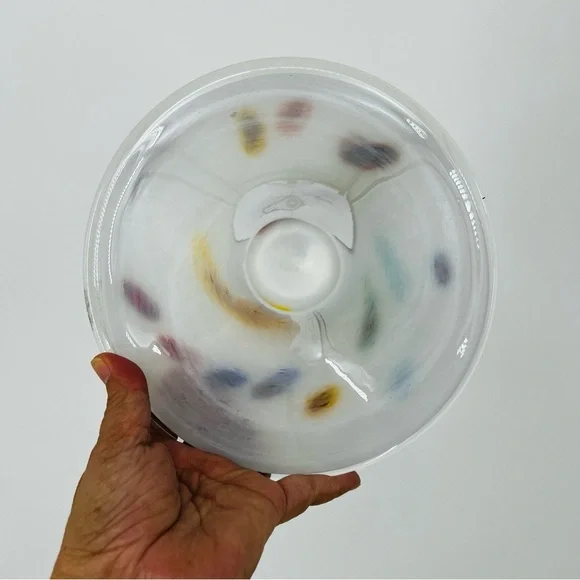 Vintage Lavorazione Murano Millefiori White Glass CenterPiece Bowl Italy